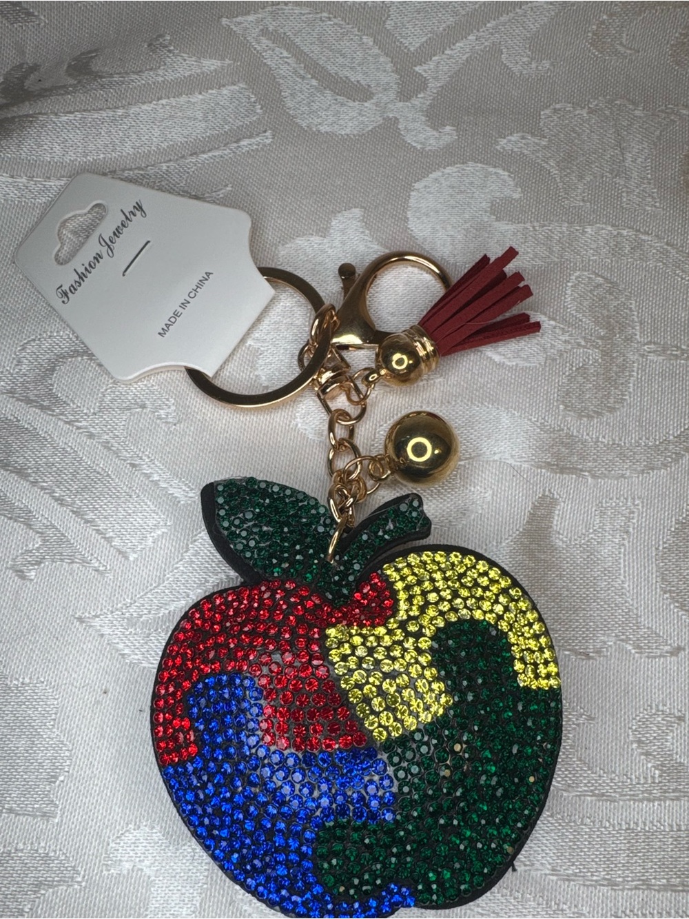 New Autism Multicolor Apple Crystal Keychain with Red Tassel